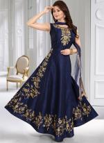 Navy blue Slub silk Party Wear Aari work Gown